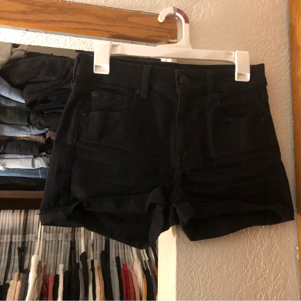american eagle black denim shorts